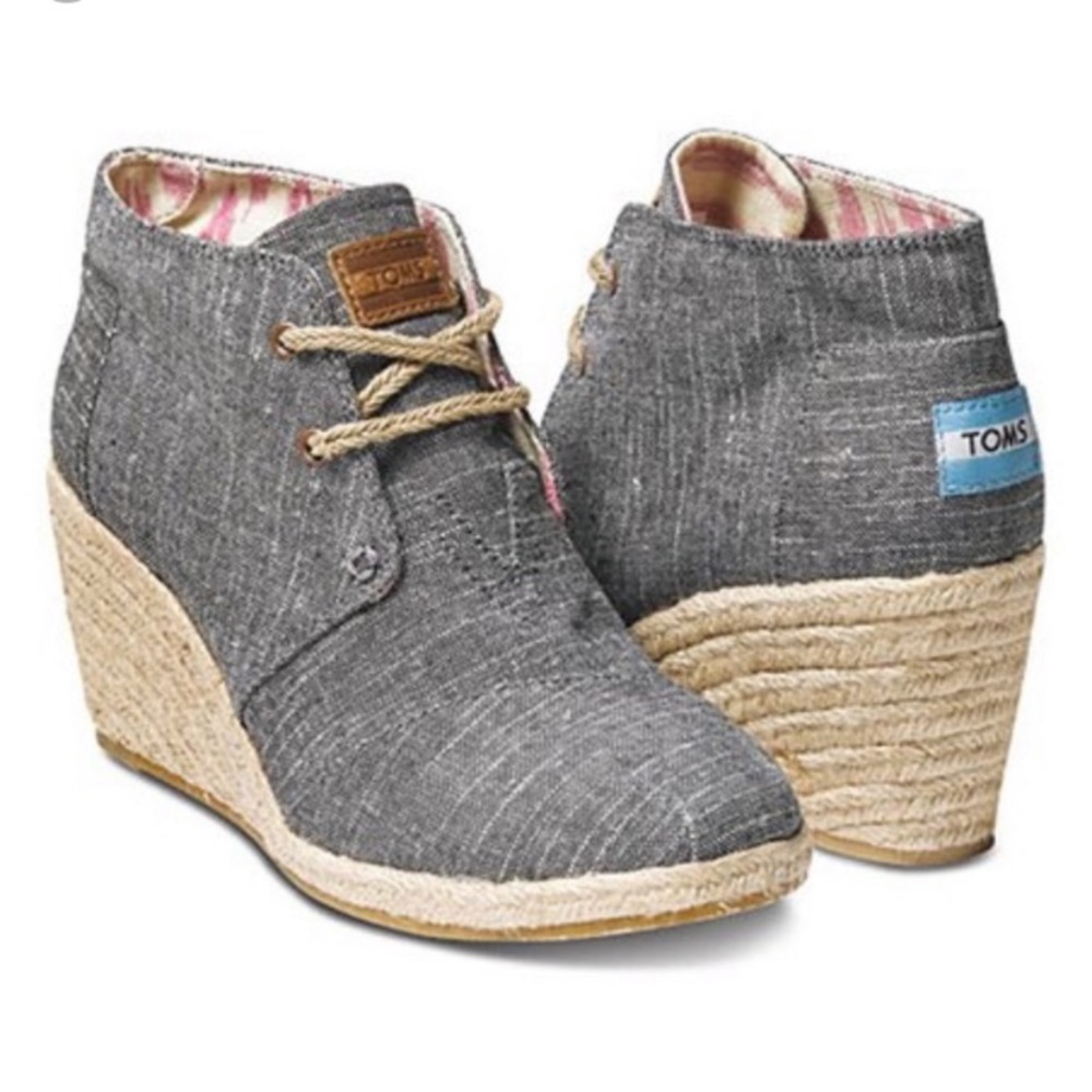 Toms Black Chambray Desert Wedge Shoes